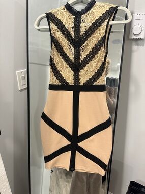 privy Cream Lace & Black Trim Mini Dress